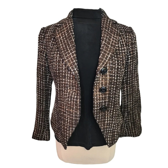 Coldwater Creek Women's Blazer Black with Gold Shimmer and White Size 4 - Picture 2 of 15